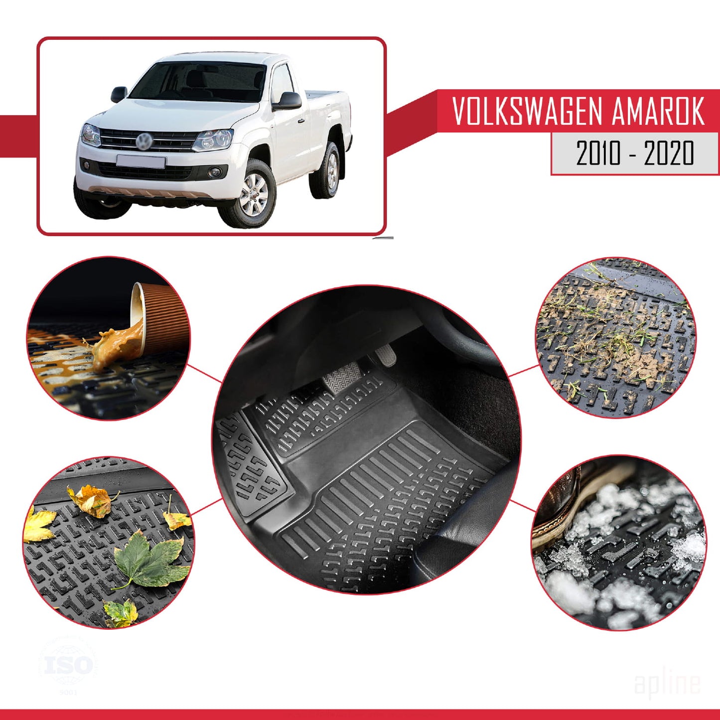 Kompatibel mit Volkswagen Amarok (2F) 2010-2020 4D Gummimatten Schwarz