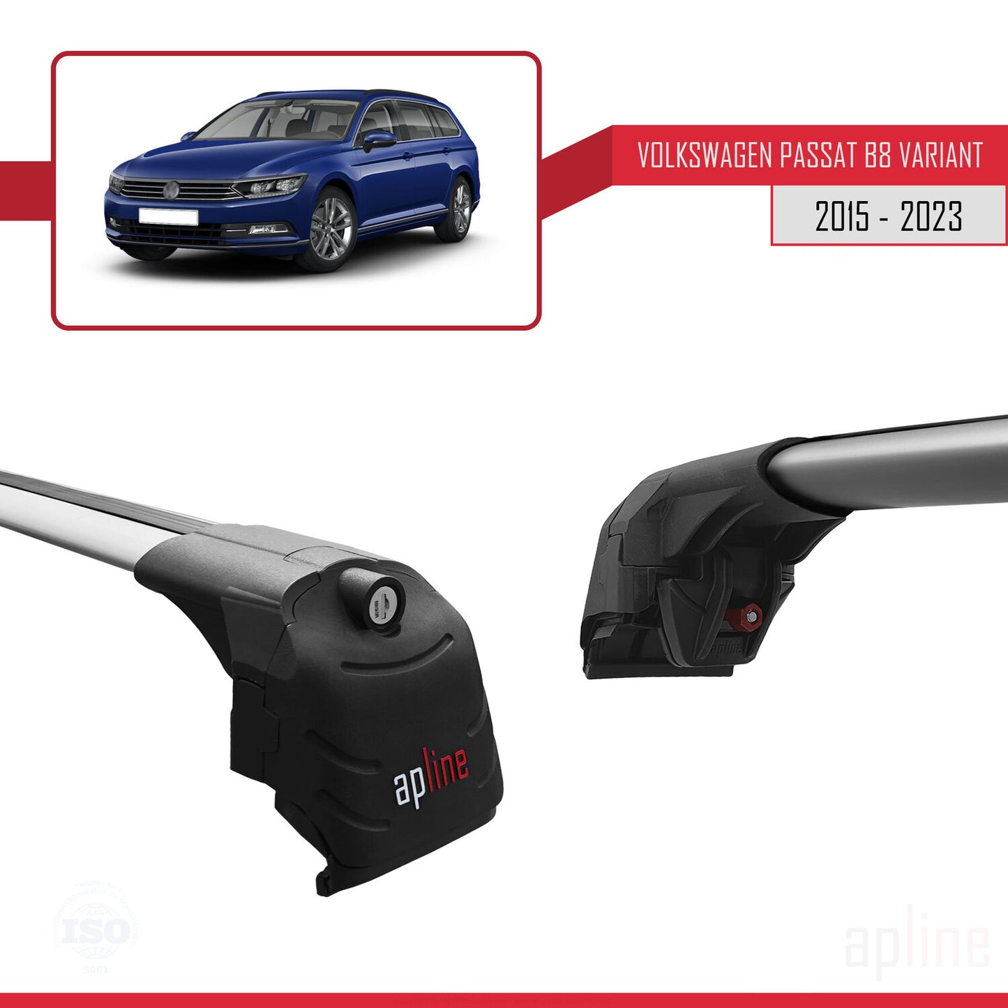 Kompatibel mit Volkswagen Passat B8 (3G) Variant 2015-2023 ACE-2 Relingträger Dachträger Auto Gepäckträger Grau Aluminium 2 Stangen