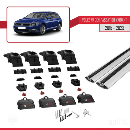 Kompatibel mit Volkswagen Passat B8 (3G) Variant 2015-2023 ACE-2 Relingträger Dachträger Auto Gepäckträger Grau Aluminium 2 Stangen