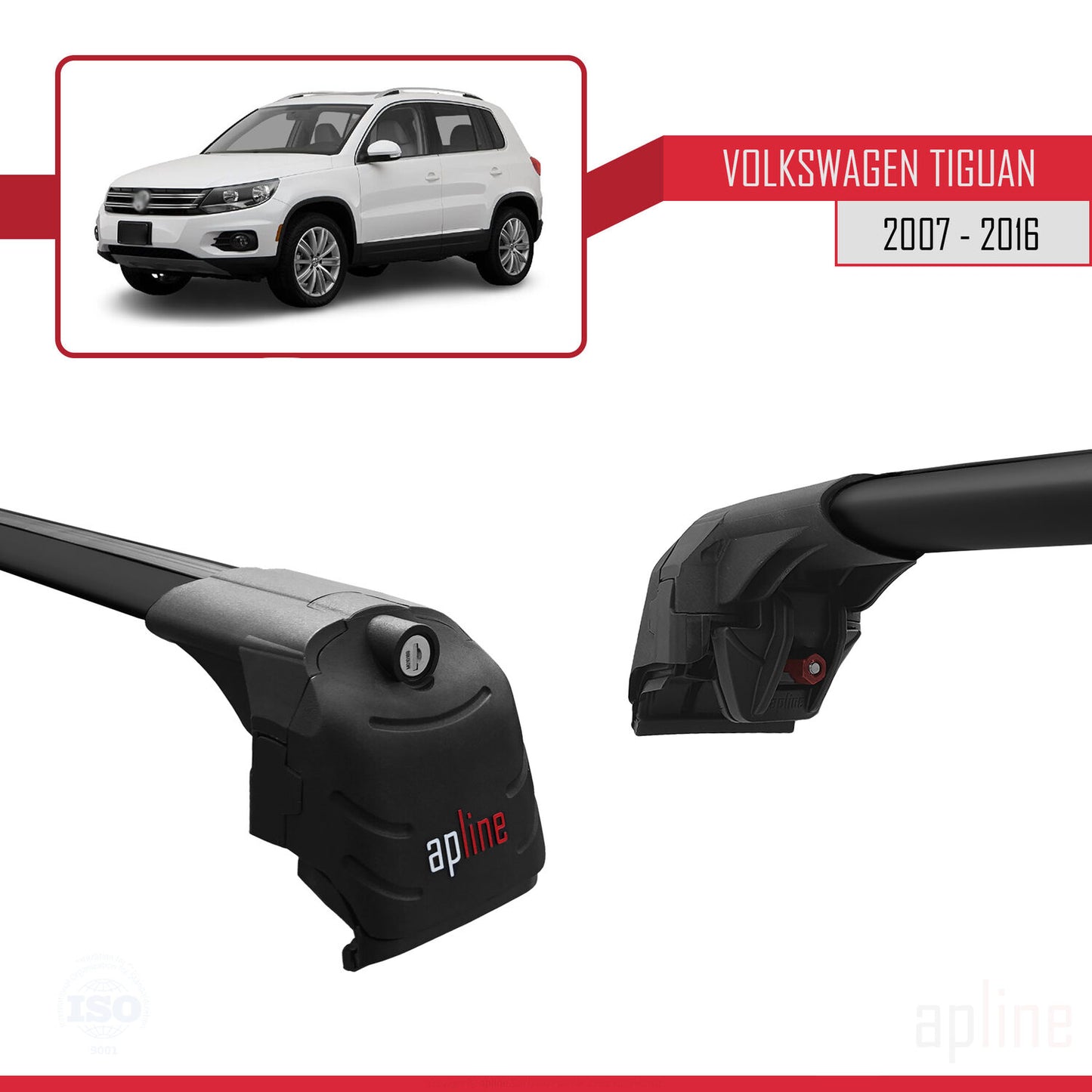 Compatible avec Volkswagen Tiguan (5N) 2007-2016 ACE-2 Barres de Toit Railing Porte-Bagages de Voiture Noir Aluminium 2 Barres