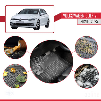 Compatible avec Volkswagen Golf 8 (CD1) (Vitesses manuelle) 2020-2025 4D Tapis de Voiture Noir