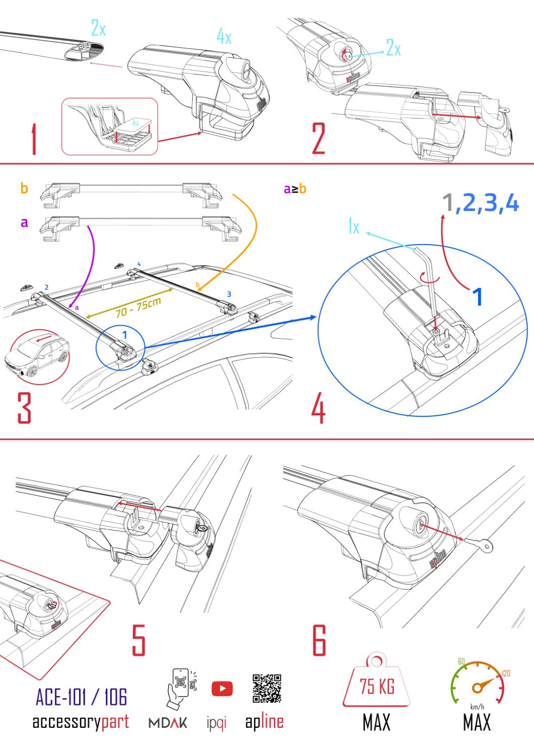Kompatibel mit BMW X6 (E71) 2008-2014 ACE-1 Dachgepäckträger, graues Aluminium, 2 Stangen
