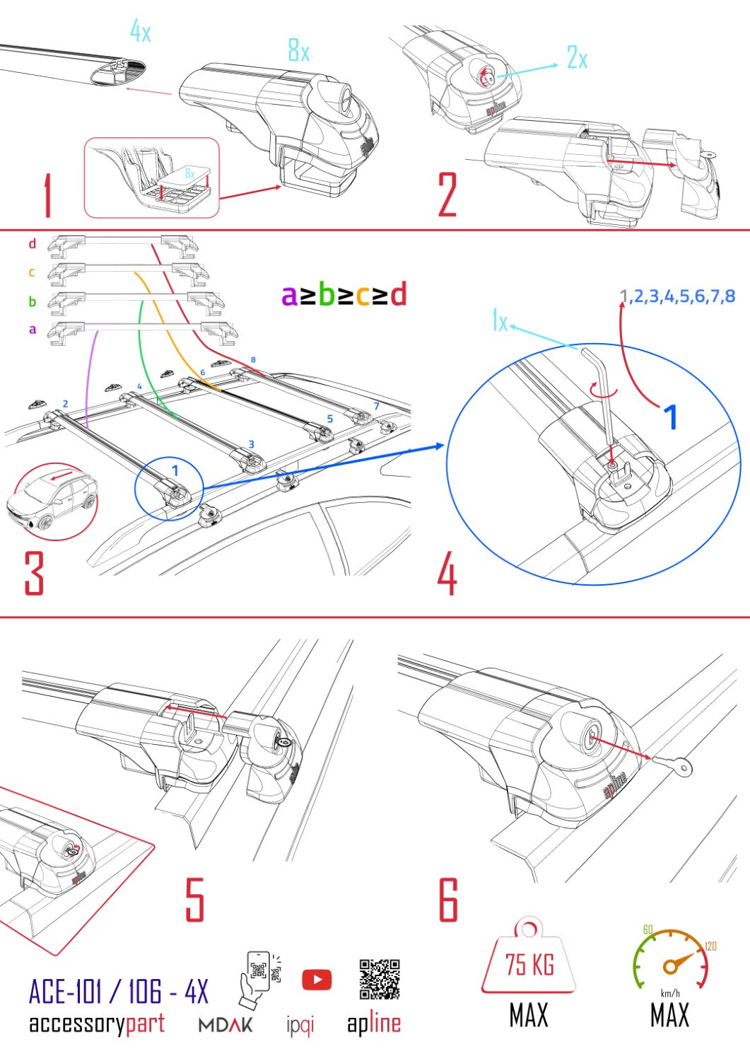 Kompatibel mit Citroen Berlingo (M59) 2003-2008 ACE-1 Dachgepäckträger, Reling, Gepäckträger, schwarzes Aluminium, 4 Stangen