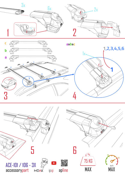 Kompatibel mit Citroen C3 Picasso 2009-2017 ACE-1 Dachgepäckträger, Reling, Gepäckträger, graues Aluminium, 3 Stangen