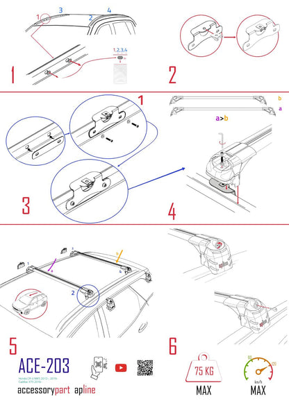 Compatible with Honda CR-V 5 2017-2022 ACE-2 Car Roof Rack Cross Bar Black Aluminium 2 Bars