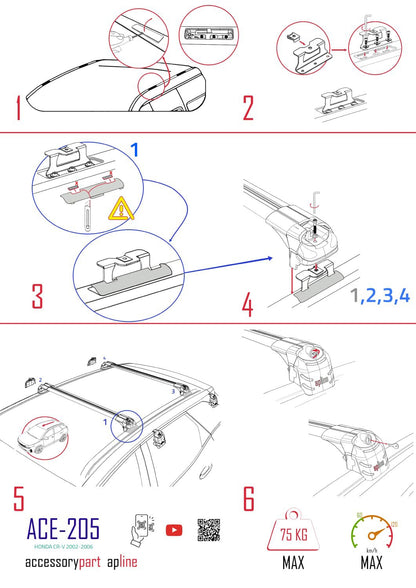 Kompatibel mit Honda CR-V 2 2002-2006 ACE-2 Relingträger Dachträger Auto Gepäckträger Grau Aluminium 2 Stangen