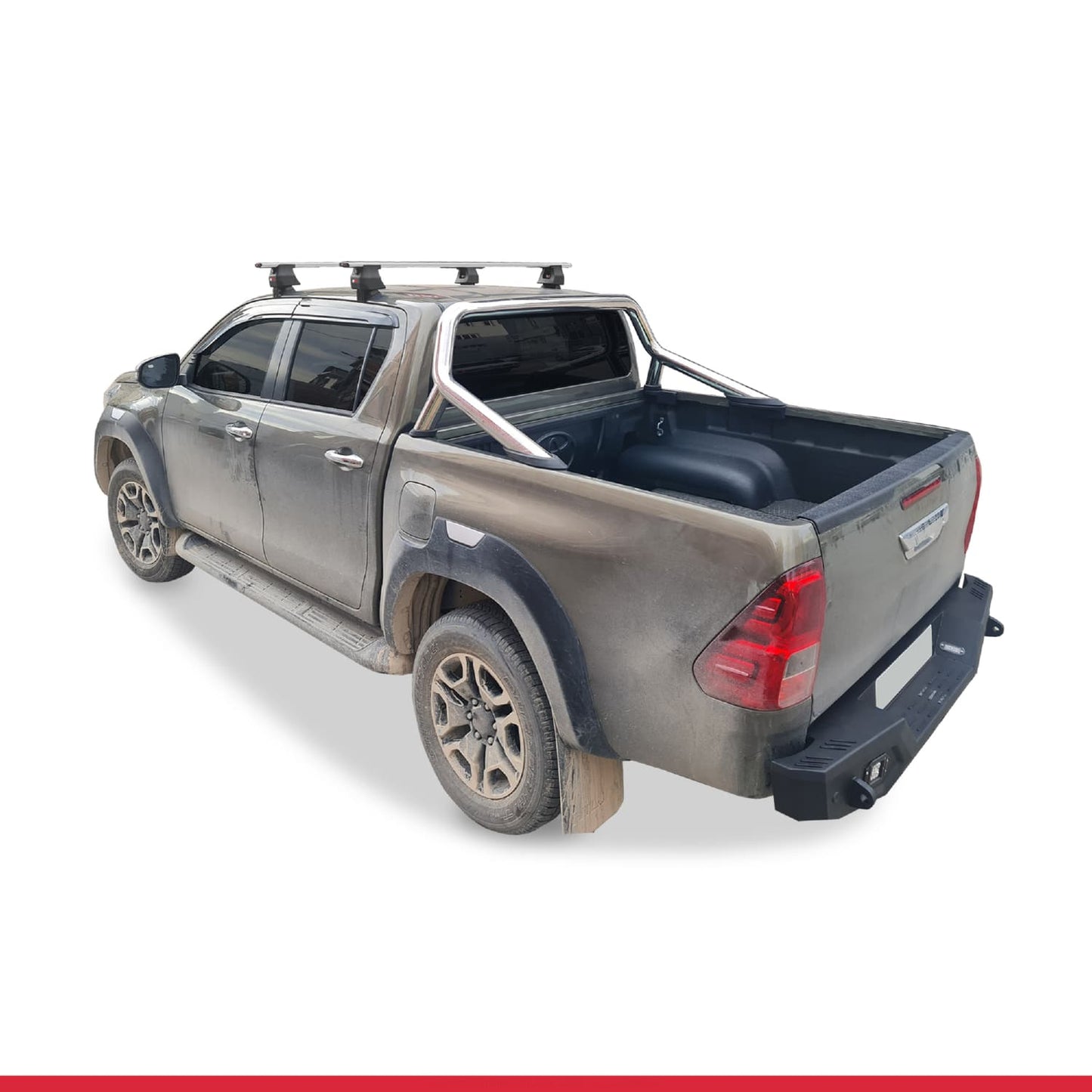 Compatible avec Toyota Hilux 8 (AN130) 2015-2025 ACE-4 Barres de Toit Railing Porte-Bagages de Voiture Gris Aluminium 2 Barres