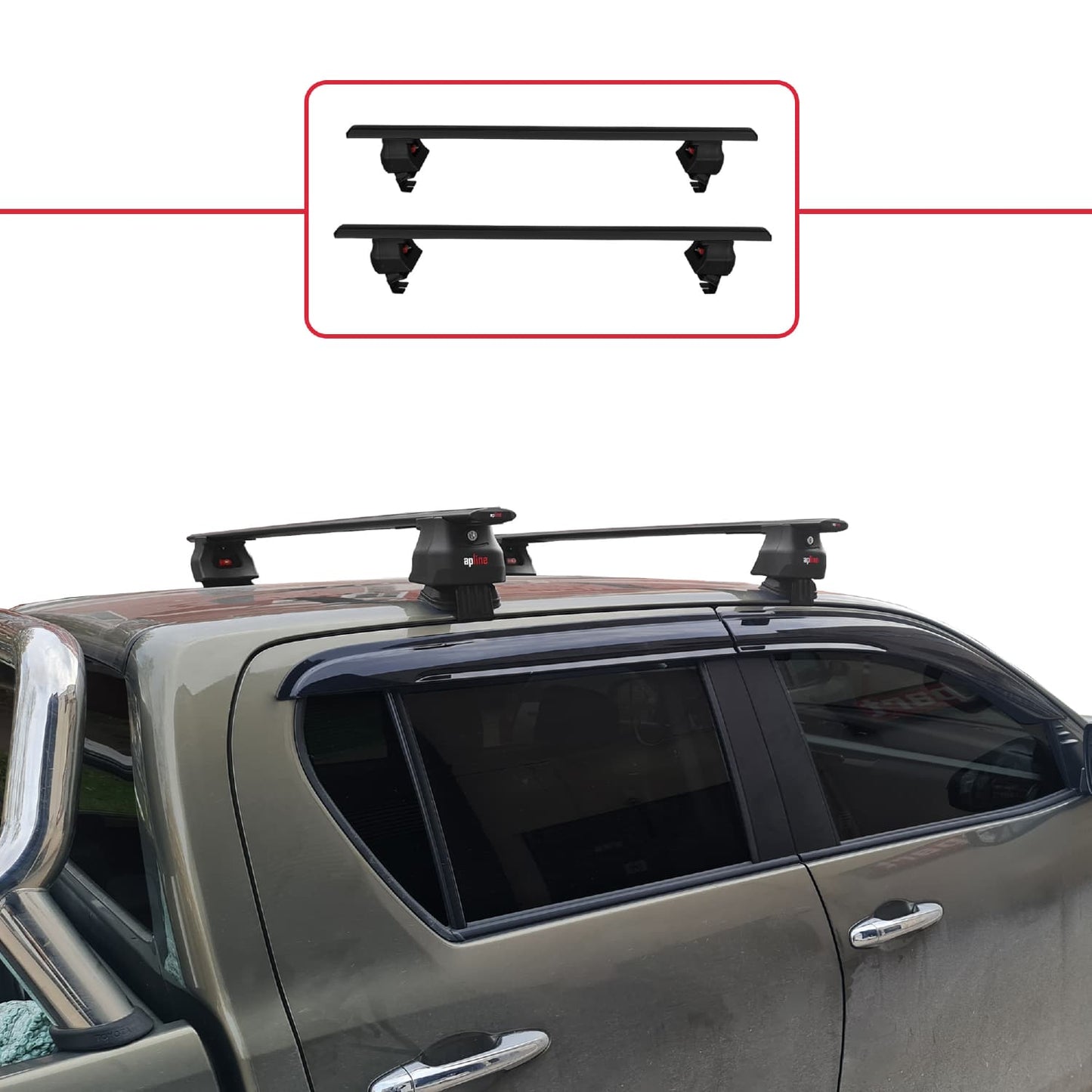 Compatible avec Toyota Hilux 8 (AN130) 2015-2025 ACE-4 Barres de Toit Railing Porte-Bagages de Voiture Noir Aluminium 2 Barres