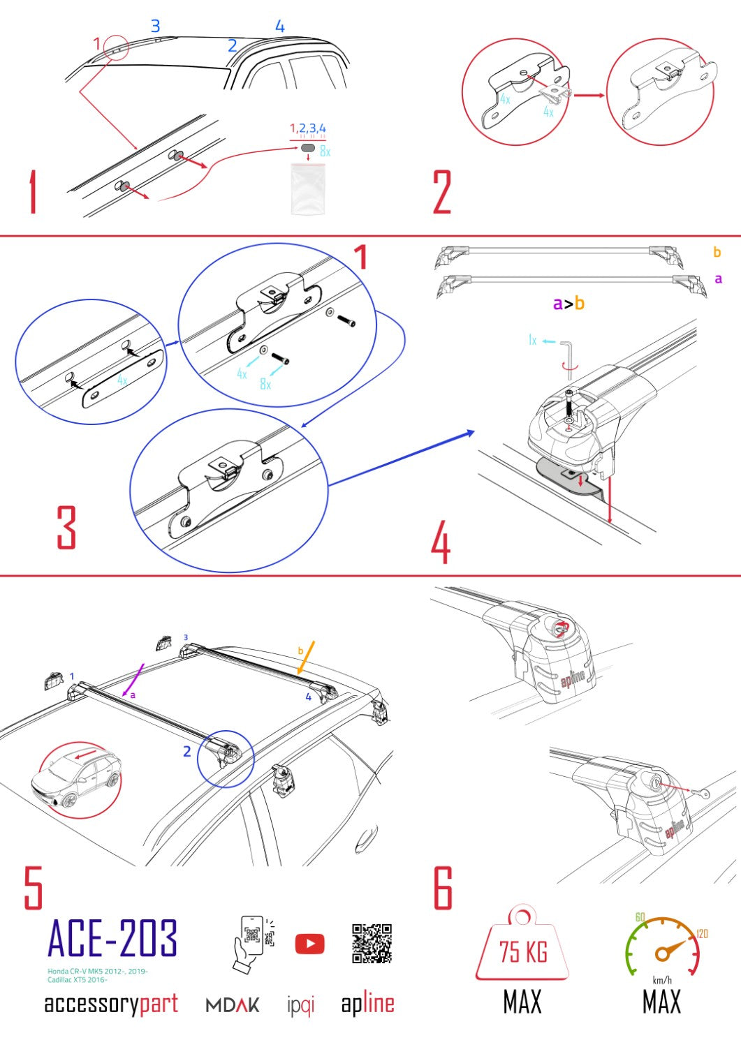 Compatible with Honda Pilot 2016-2022 ACE-2 Car Roof Rack Cross Bar Grey Aluminium 2 Bars
