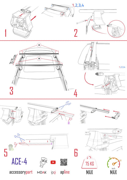 Compatible avec Toyota Yaris 3 (XP130) 2011-2019 ACE-4 Barres de Toit Railing Porte-Bagages de Voiture Noir Aluminium 2 Barres