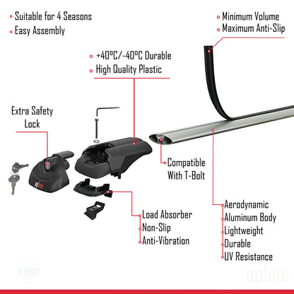 Compatible with Citroen C4 Grand Picasso 2013-2018 ACE-1 Car Roof Rack Cross Bar Grey Aluminium 2 Bars