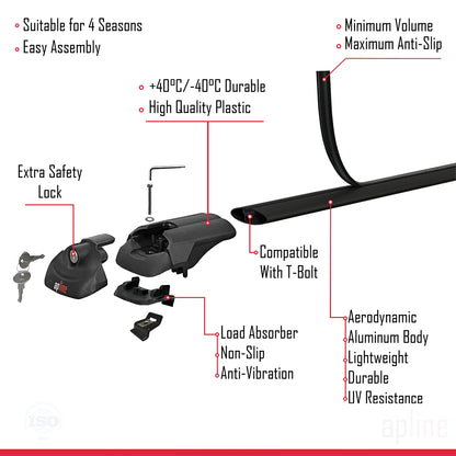 Kompatibel mit Citroen C4 Grand Picasso 2013-2018 ACE-1 Dachgepäckträger, Reling, Gepäckträger, schwarzes Aluminium, 2 Stangen