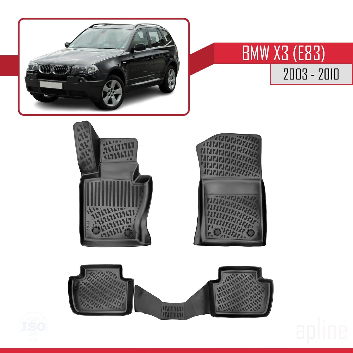 Compatible avec BMW X3 (E83) 2003-2010 4D Tapis de Voiture Noir