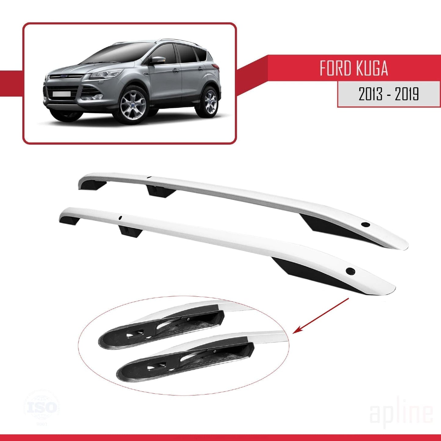Compatible avec Ford Kuga 2 (C520) 2013-2019 (Empattement Court L1/H1) Rails de Toit Porte-bagages sur le Toit Gris