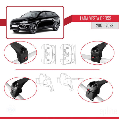 Kompatibel mit Lada Vesta/Cross Combi 2017-2023 ACE-2 Relingträger Dachträger Auto Gepäckträger Schwarz Aluminium 2 Stangen