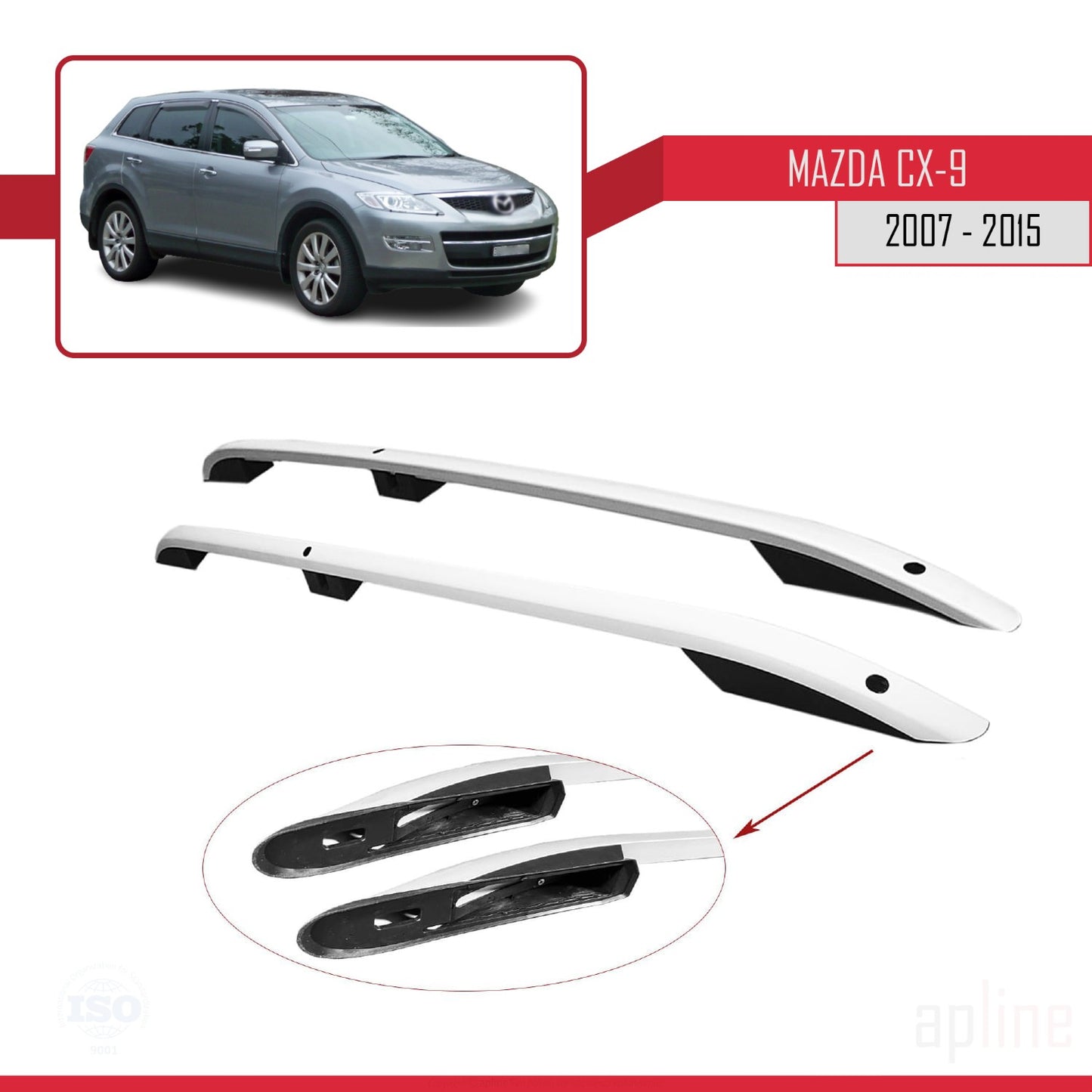 Compatible with Mazda CX-9 I (TB) 2007-2015 (Short Wheelbase L1/H1) Roof Rails Roof Rack Luggage Carrier Grey