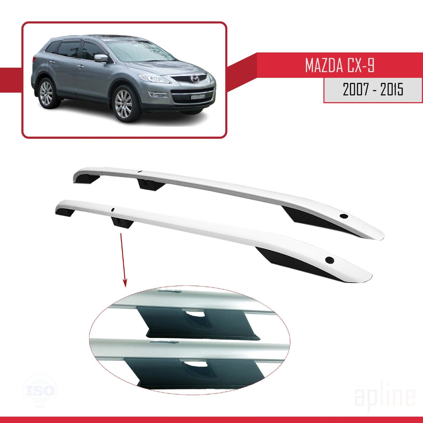 Compatible with Mazda CX-9 I (TB) 2007-2015 (Short Wheelbase L1/H1) Roof Rails Roof Rack Luggage Carrier Grey