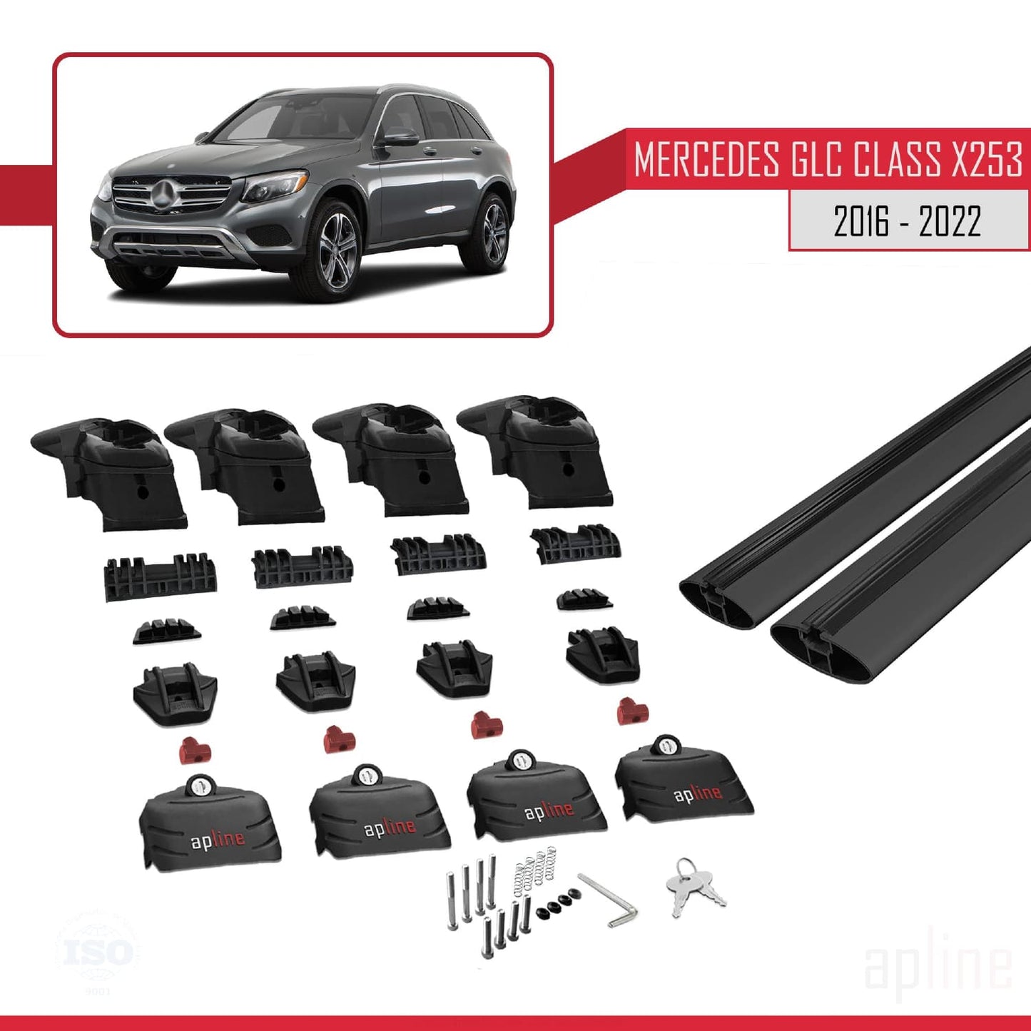 Kompatibel mit Mercedes GLC Klasse (X253) 2016-2022 ACE-2 Relingträger Dachträger Auto Gepäckträger Schwarz Aluminium 2 Stangen