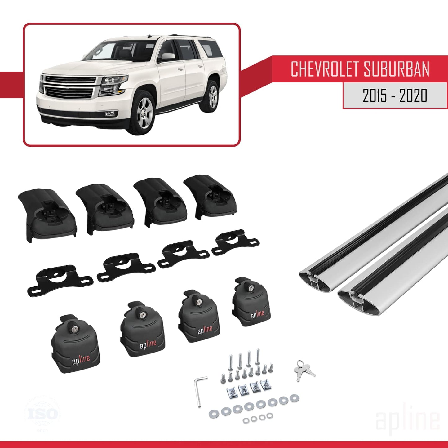 Compatible with Chevrolet Suburban 2015-2020 ACE-2 Car Roof Rack Cross Bar Grey Aluminium 2 Bars