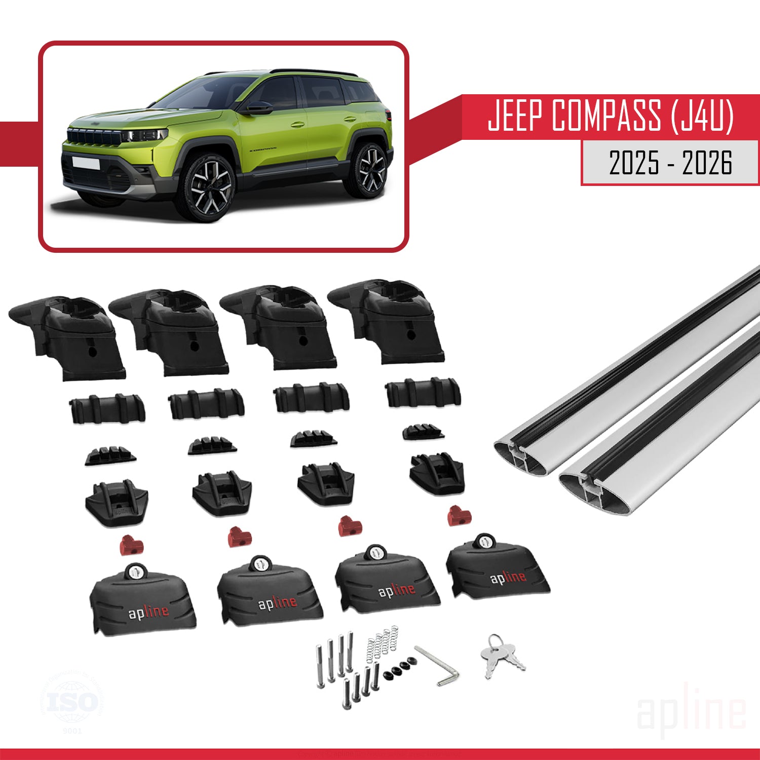 Compatible avec Jeep Compass J4U 2025-2026 ACE-2 Barres de Toit Railing Porte-Bagages de Voiture Gris Aluminium 2 Barres