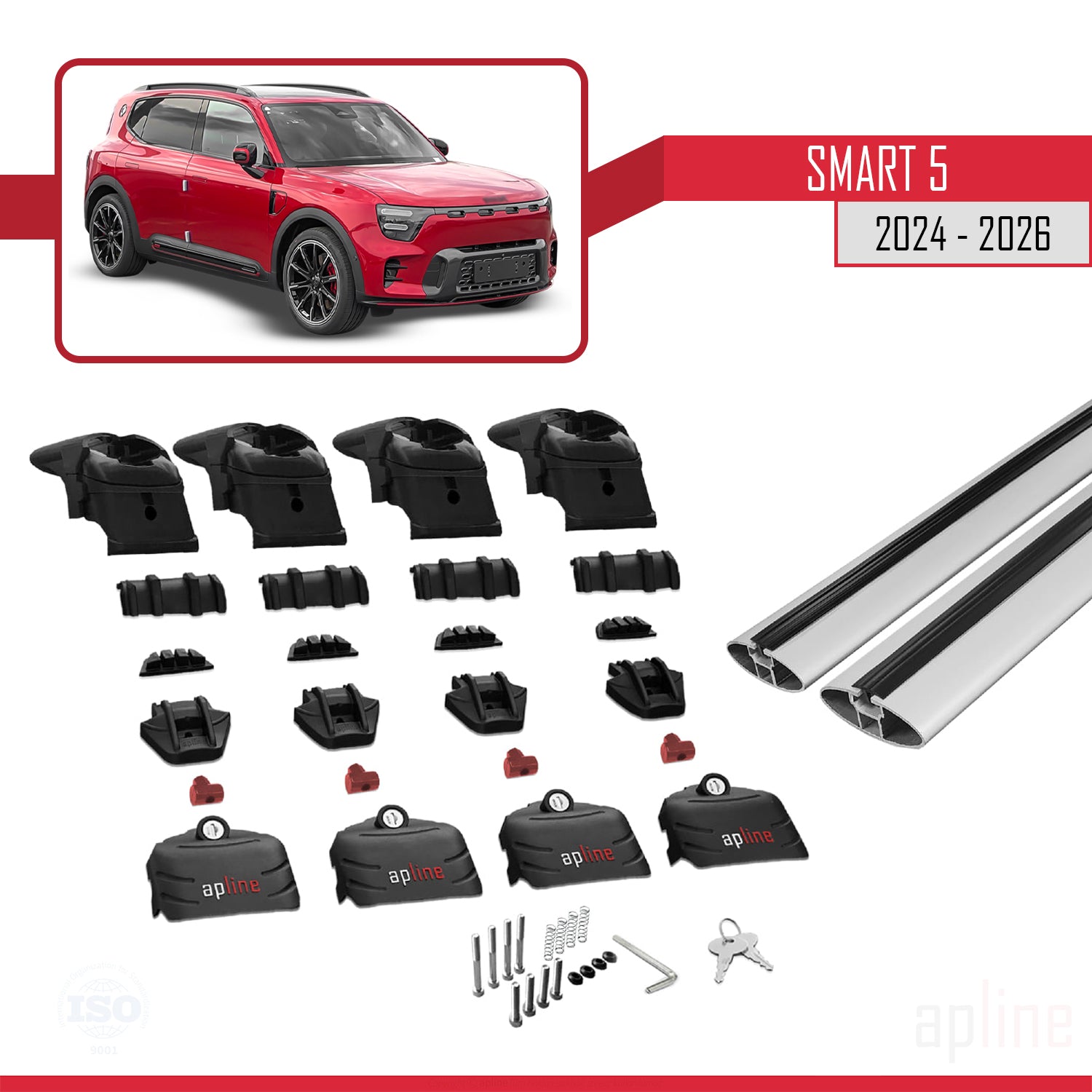 Compatible avec SMART #5 2024-2026 ACE-2 Barres de Toit Railing Porte-Bagages de Voiture Gris Aluminium 2 Barres