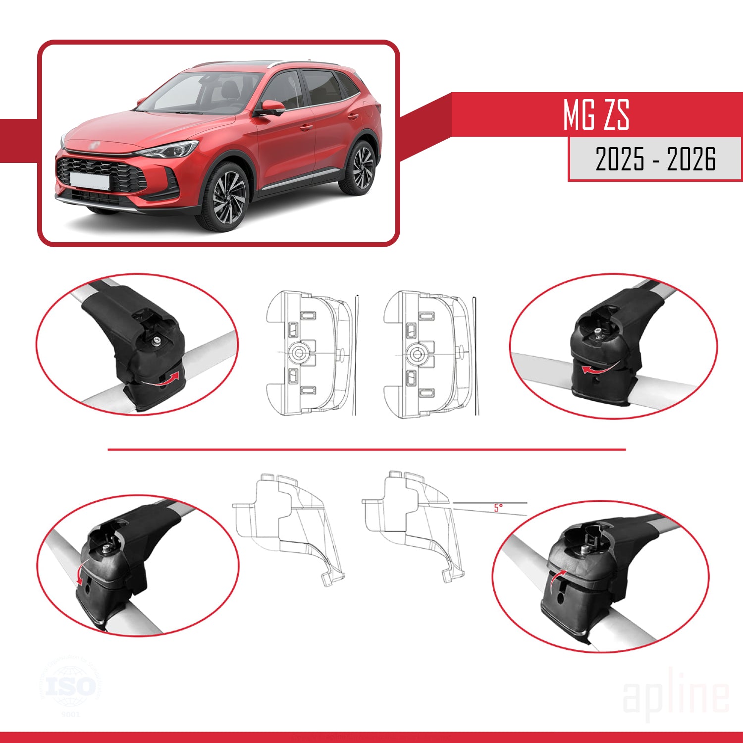 Compatible avec MG ZS 2025-2026 ACE-2 Barres de Toit Railing Porte-Bagages de Voiture Gris Aluminium 2 Barres