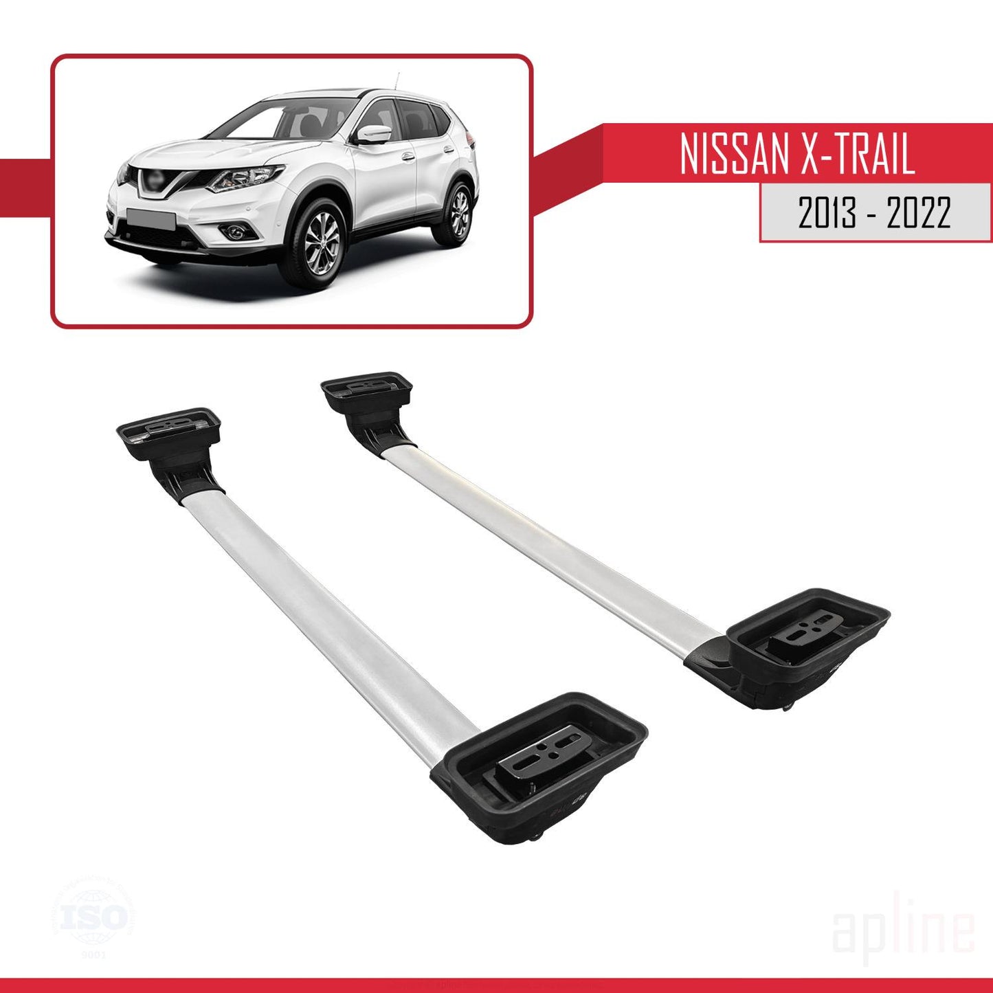 Compatible avec Nissan X-Trail 2013-2022 ACE-3 Barres de Toit Railing Porte-Bagages de Voiture Gris Aluminium 2 Barres