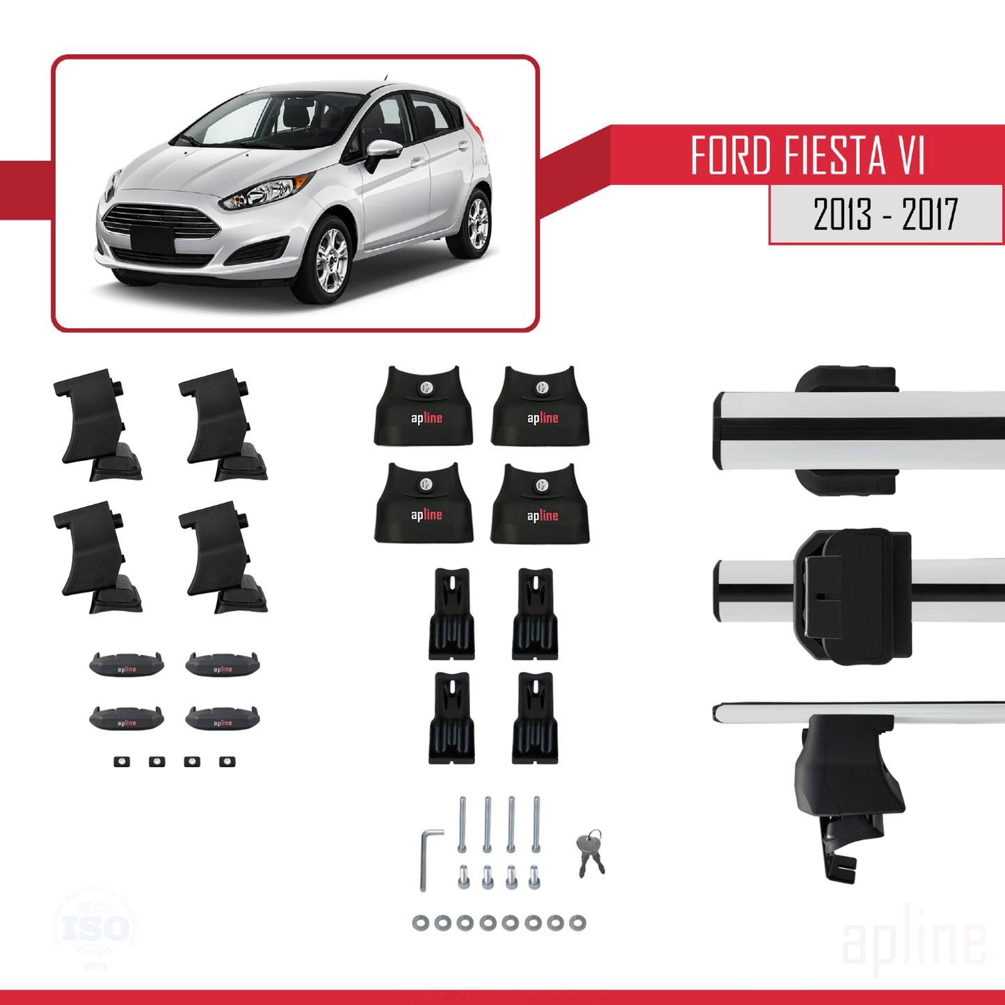 Compatible avec Ford Fiesta 6 Post-Facelift 2013-2017 ACE-4 Barres de Toit Railing Porte-Bagages de Voiture Gris Aluminium 2 Barres