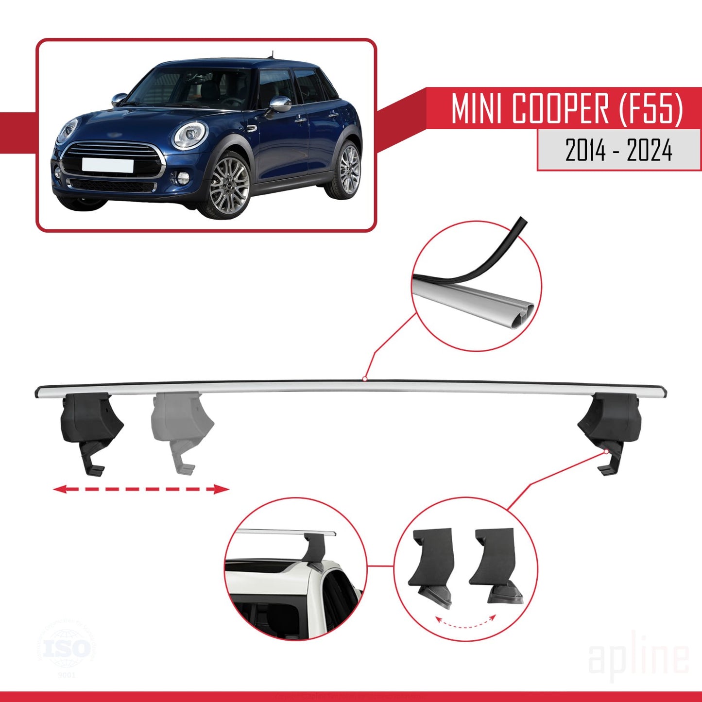 Compatible avec Mini Cooper (F55) 2014-2024 ACE-4 Barres de Toit Railing Porte-Bagages de Voiture Gris Aluminium 2 Barres