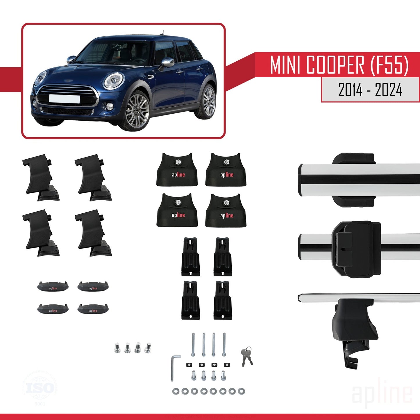 Compatible avec Mini Cooper (F55) 2014-2024 ACE-4 Barres de Toit Railing Porte-Bagages de Voiture Gris Aluminium 2 Barres