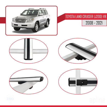 Compatible avec Toyota Land Cruiser V8 (J200) 2008-2021 BASIC Model Barres de Toit Railing Porte-Bagages de Voiture Gris Aluminium 3 Barres