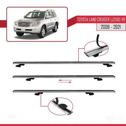 Compatible avec Toyota Land Cruiser V8 (J200) 2008-2021 BASIC Model Barres de Toit Railing Porte-Bagages de Voiture Gris Aluminium 2 Barres