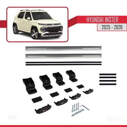 Compatible avec Hyundai Inster 2025-2026 BASIC Model Barres de Toit Railing Porte-Bagages de Voiture Gris Aluminium 2 Barres