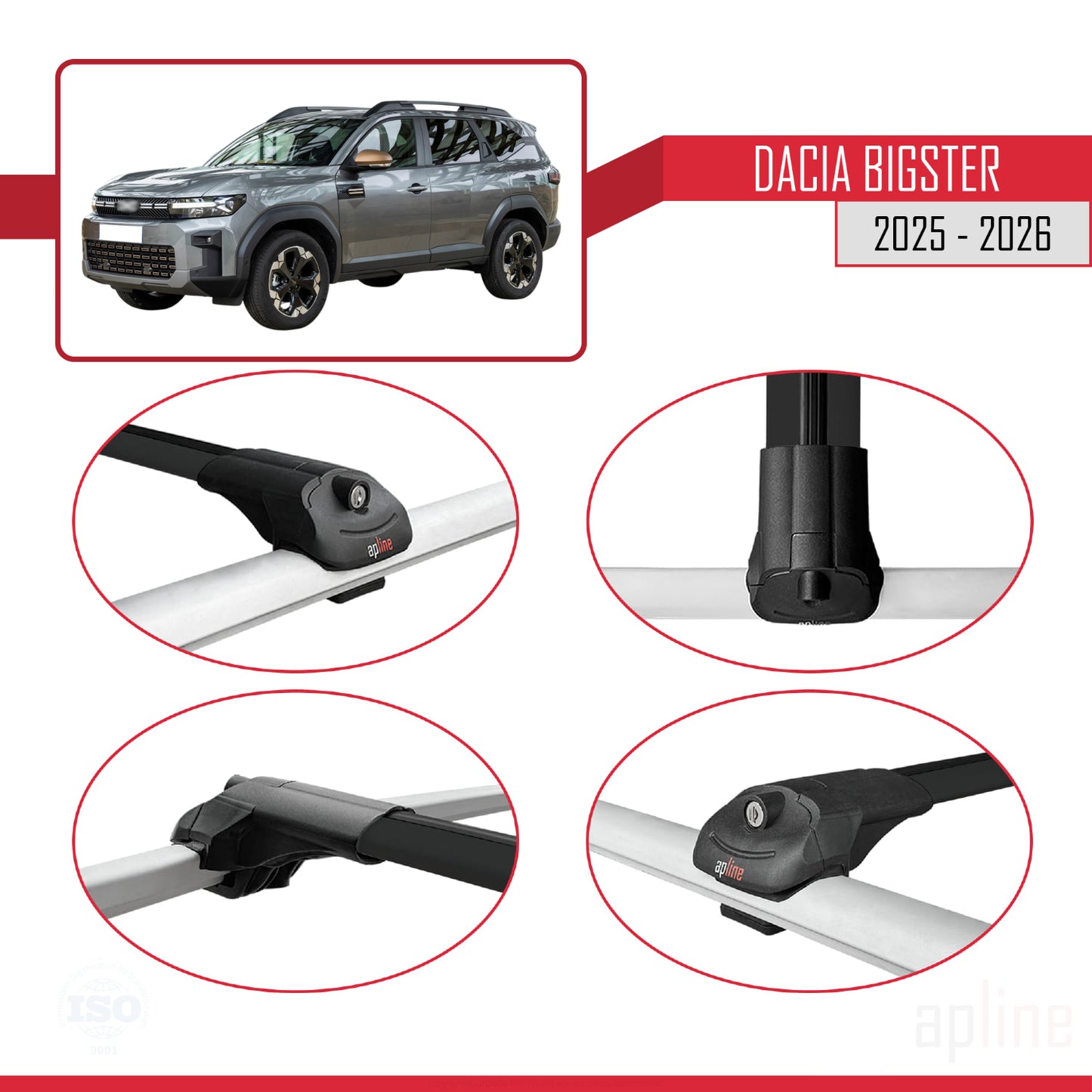 Compatible avec Dacia Bigster 2025-2026 ACE-1 Barres de Toit Railing Porte-Bagages de Voiture Noir Aluminium 2 Barres