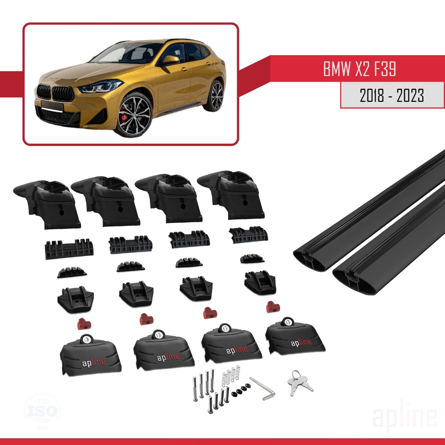 Compatible avec BMW X2 (F39) 2018-2023 ACE-2 Barres de Toit Railing Porte-Bagages de Voiture Noir Aluminium 2 Barres