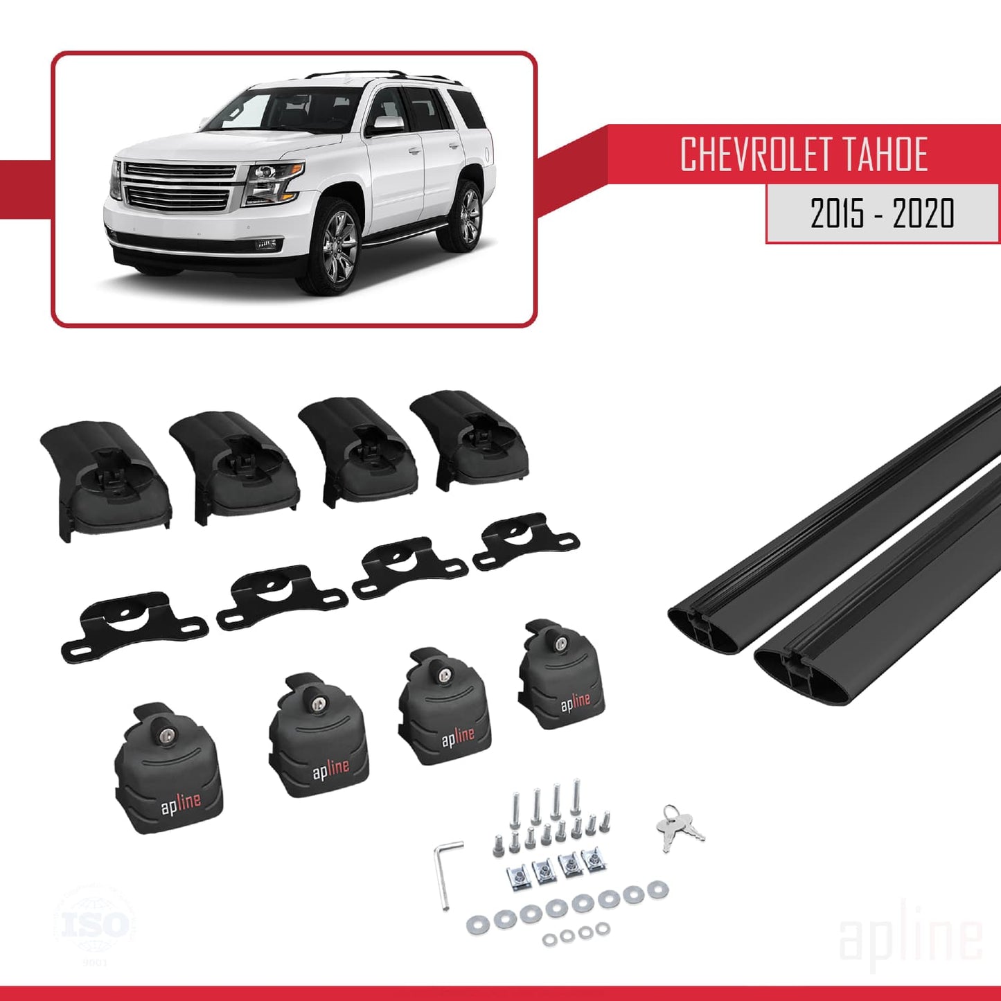 Kompatibel mit Chevrolet Tahoe 4 2015-2020 ACE-2 Dachgepäckträger, Reling, Gepäckträger, schwarzes Aluminium, 2 Stangen