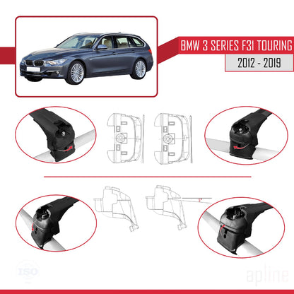 Kompatibel mit BMW 3er (F31) Touring 2012-2019 ACE-2 Dachgepäckträger, schwarzes Aluminium, 2 Querträger