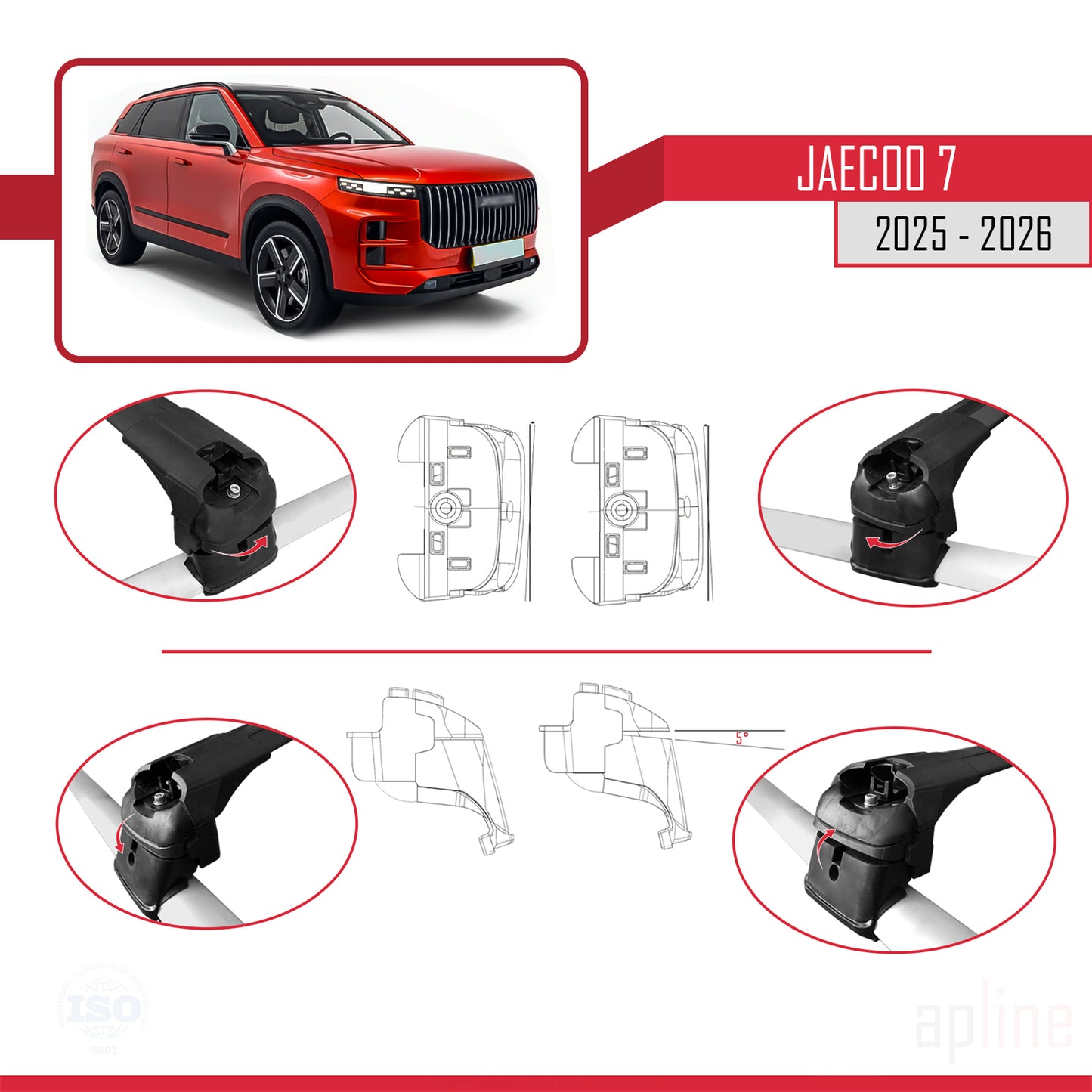 Compatible avec JAECOO 7 2025-2026 ACE-2 Barres de Toit Railing Porte-Bagages de Voiture Noir Aluminium 2 Barres