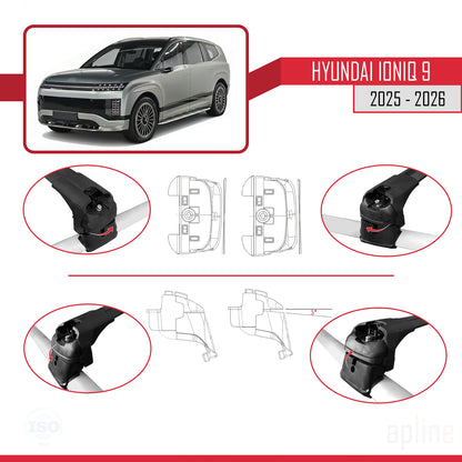 Compatible avec Hyundai Ioniq 9 2025-2026 ACE-2 Barres de Toit Railing Porte-Bagages de Voiture Noir Aluminium 2 Barres