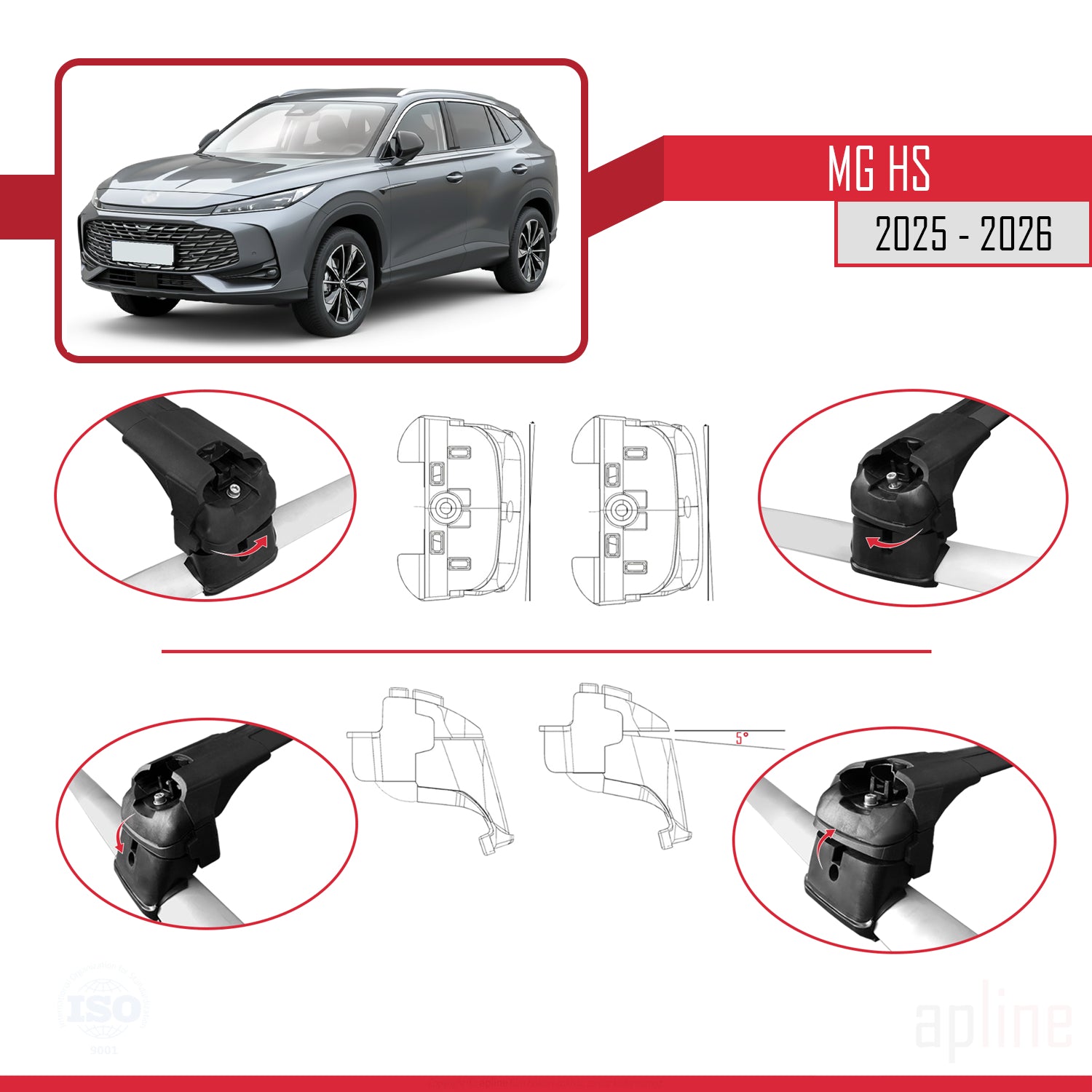 Compatible avec MG HS 2025-2026 ACE-2 Barres de Toit Railing Porte-Bagages de Voiture Noir Aluminium 2 Barres