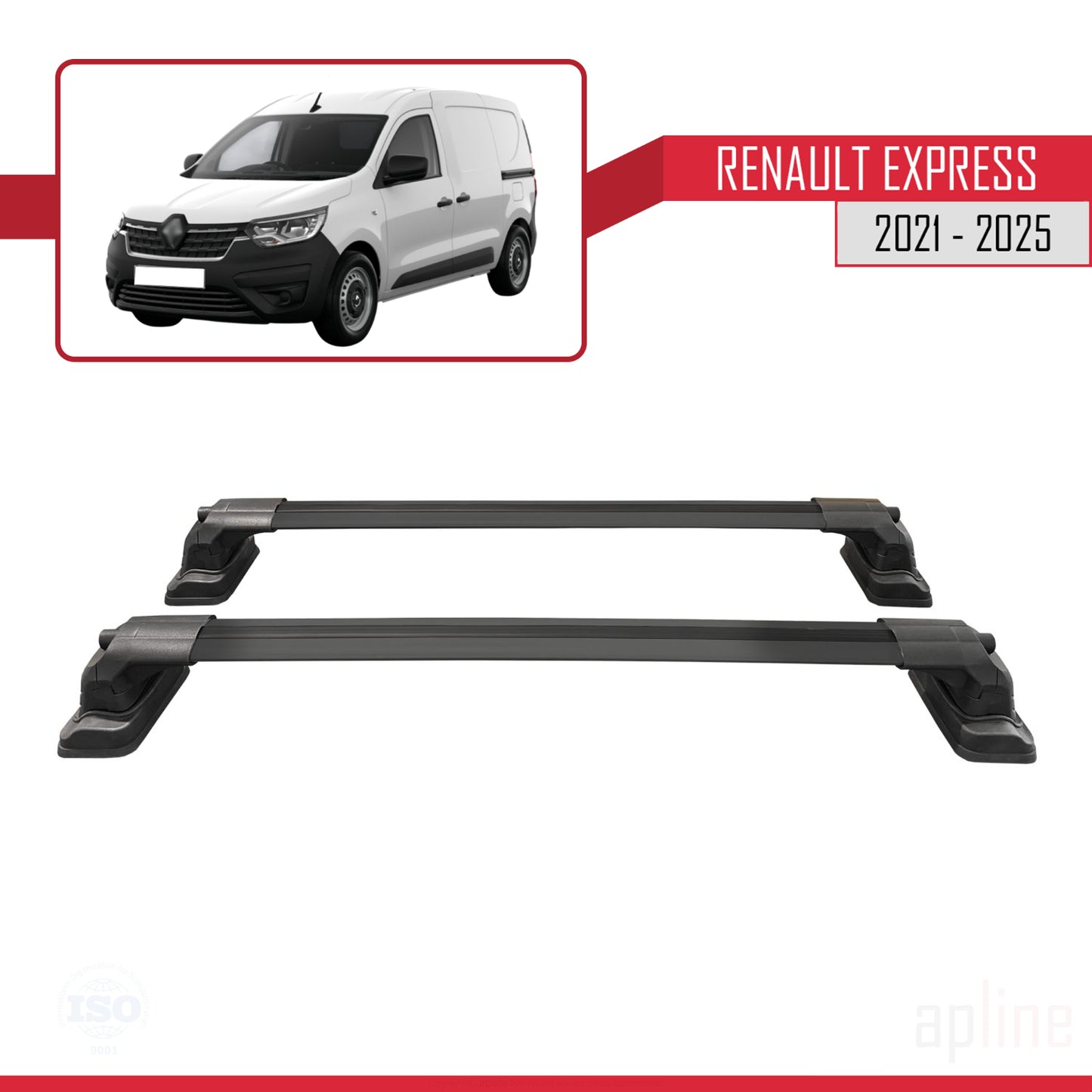 Compatible avec Renault Express 2021-2025 ACE-3 Barres de Toit Railing Porte-Bagages de Voiture Noir Aluminium 2 Barres