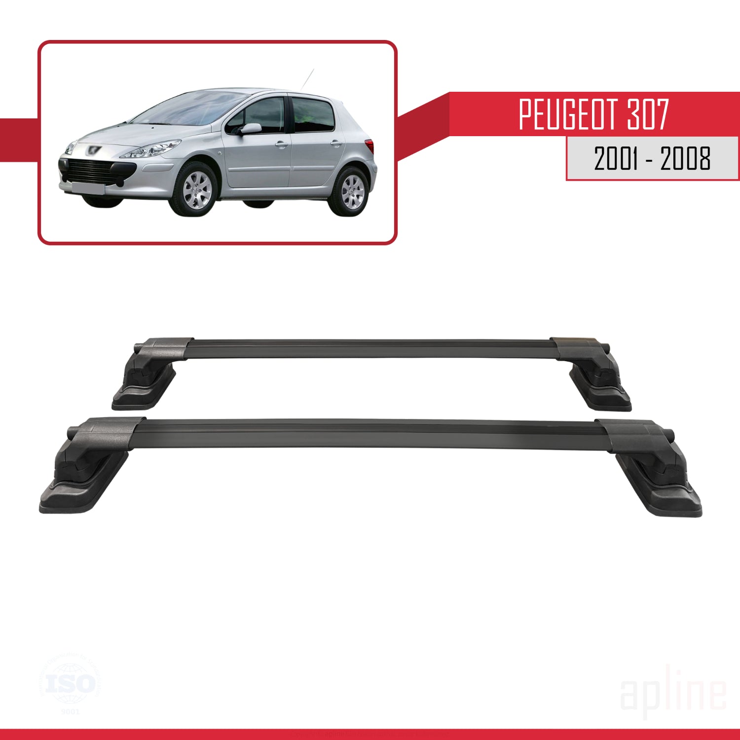 Compatible avec Peugeot 307 2001-2008 ACE-3 Barres de Toit Railing Porte-Bagages de Voiture Noir Aluminium 2 Barres