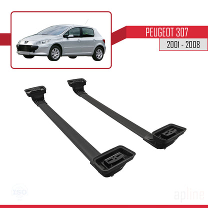 Compatible avec Peugeot 307 2001-2008 ACE-3 Barres de Toit Railing Porte-Bagages de Voiture Noir Aluminium 2 Barres