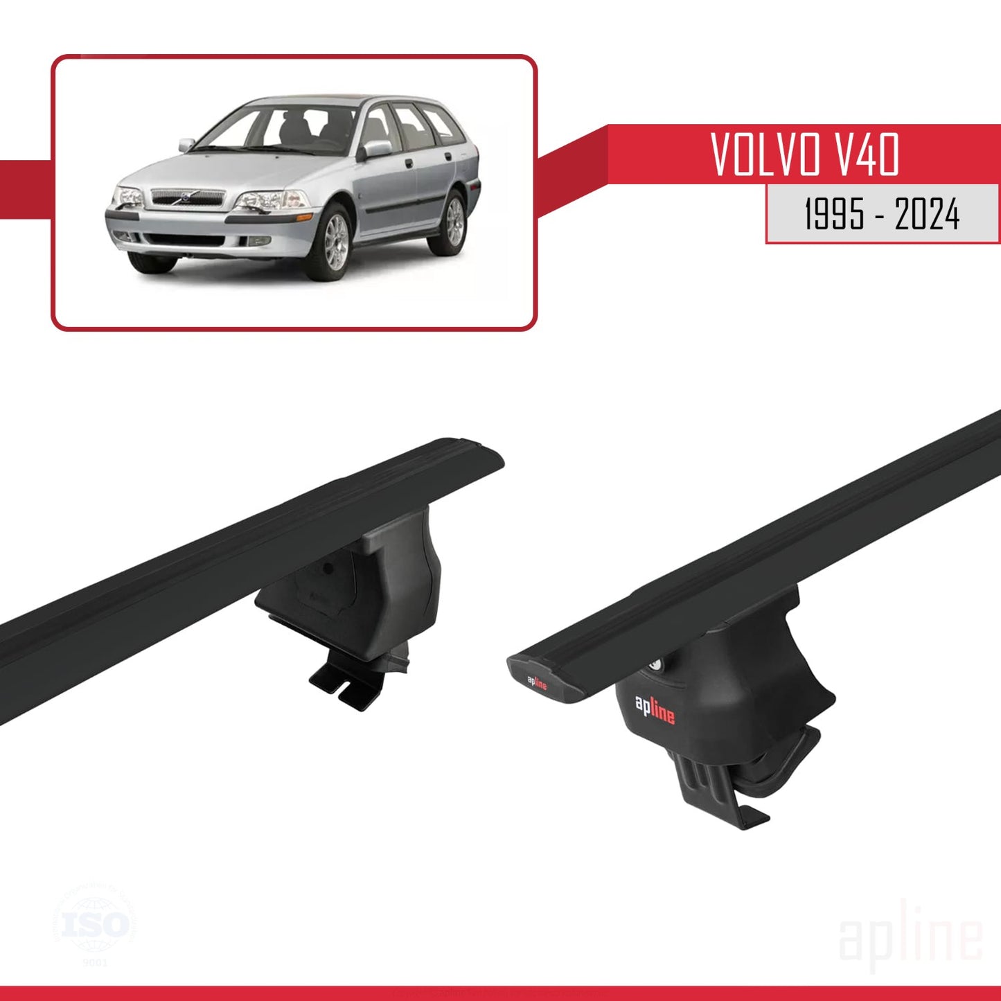 Compatible avec Volvo V40 1995-2004 ACE-4 Barres de Toit Railing Porte-Bagages de Voiture Noir Aluminium 2 Barres
