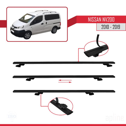 Compatible avec Nissan NV200 (M20) 2010-2019 Siyah BASIC Model Barres de Toit Railing Porte-Bagages de Voiture Noir Aluminium 3 Barres