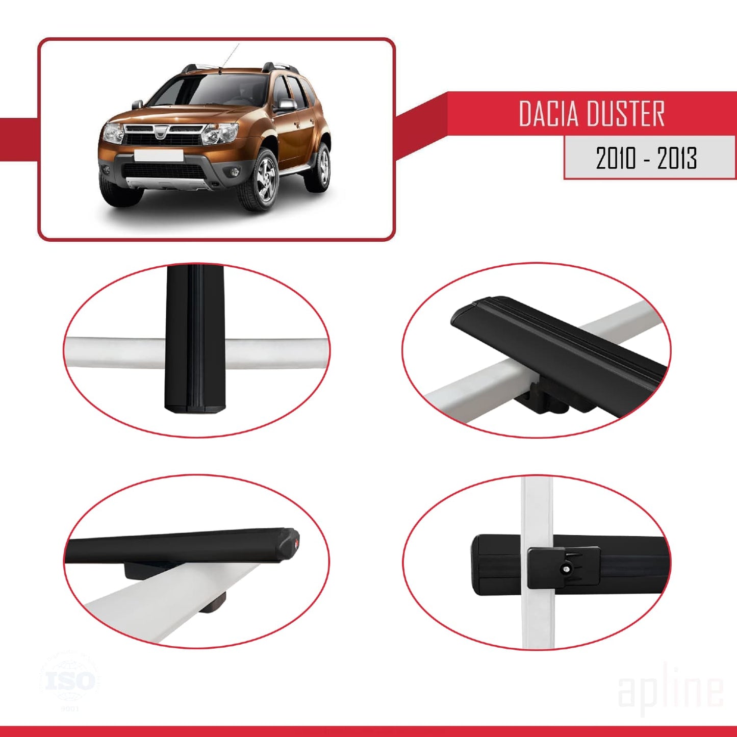 Kompatibel mit Dacia Duster (HS) Vor-Facelift 2010-2013 Basismodell Dachgepäckträger Gepäckträger Schwarz Aluminium 2 Stangen