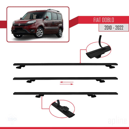 Kompatibel mit Fiat Doblo 2 2010-2022 Basismodell Dachgepäckträger, schwarzes Aluminium, 3-teilig