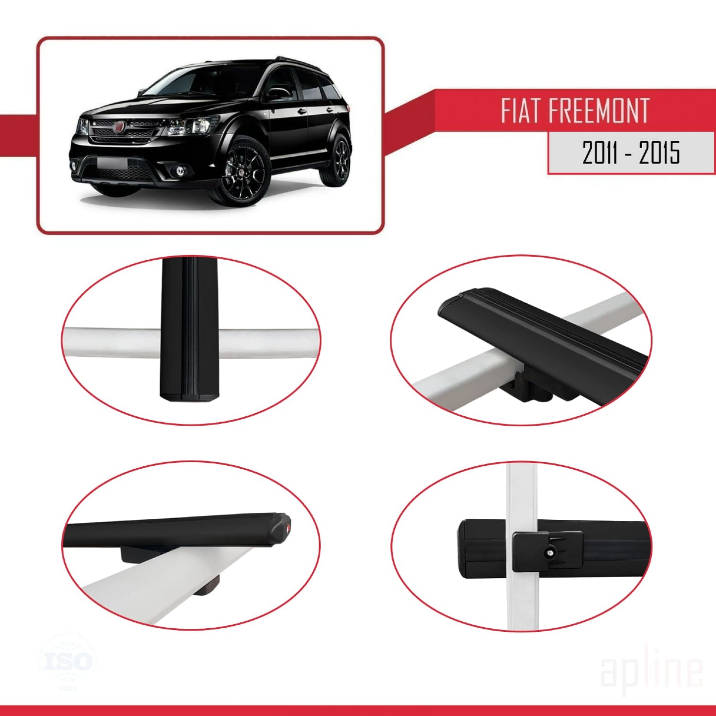 Kompatibel mit Fiat Freemont 2011-2015 Basismodell Dachgepäckträger, schwarzes Aluminium, 3 Stangen