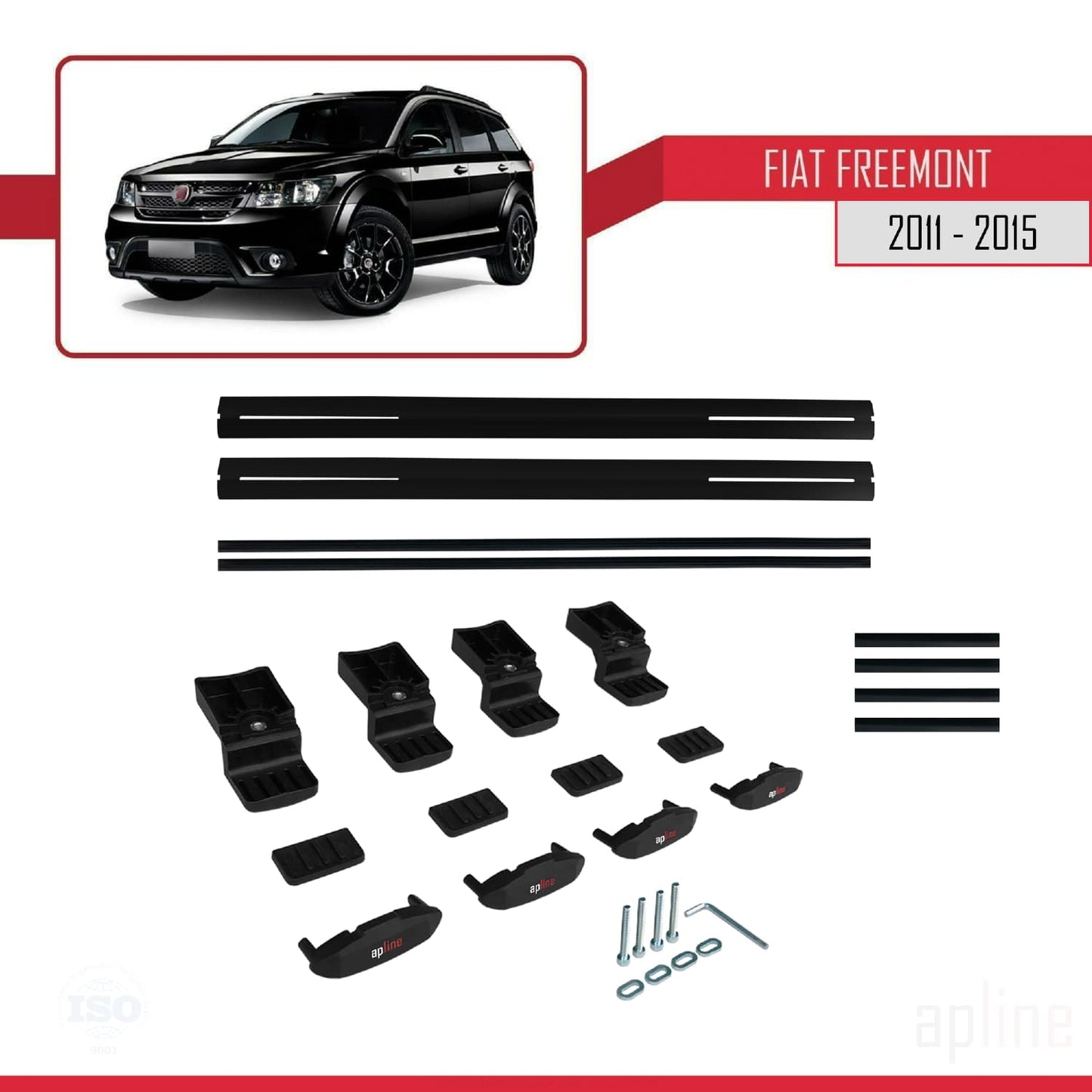 Kompatibel mit Fiat Freemont 2011-2015 Basismodell Dachgepäckträger, schwarzes Aluminium, 2 Stangen