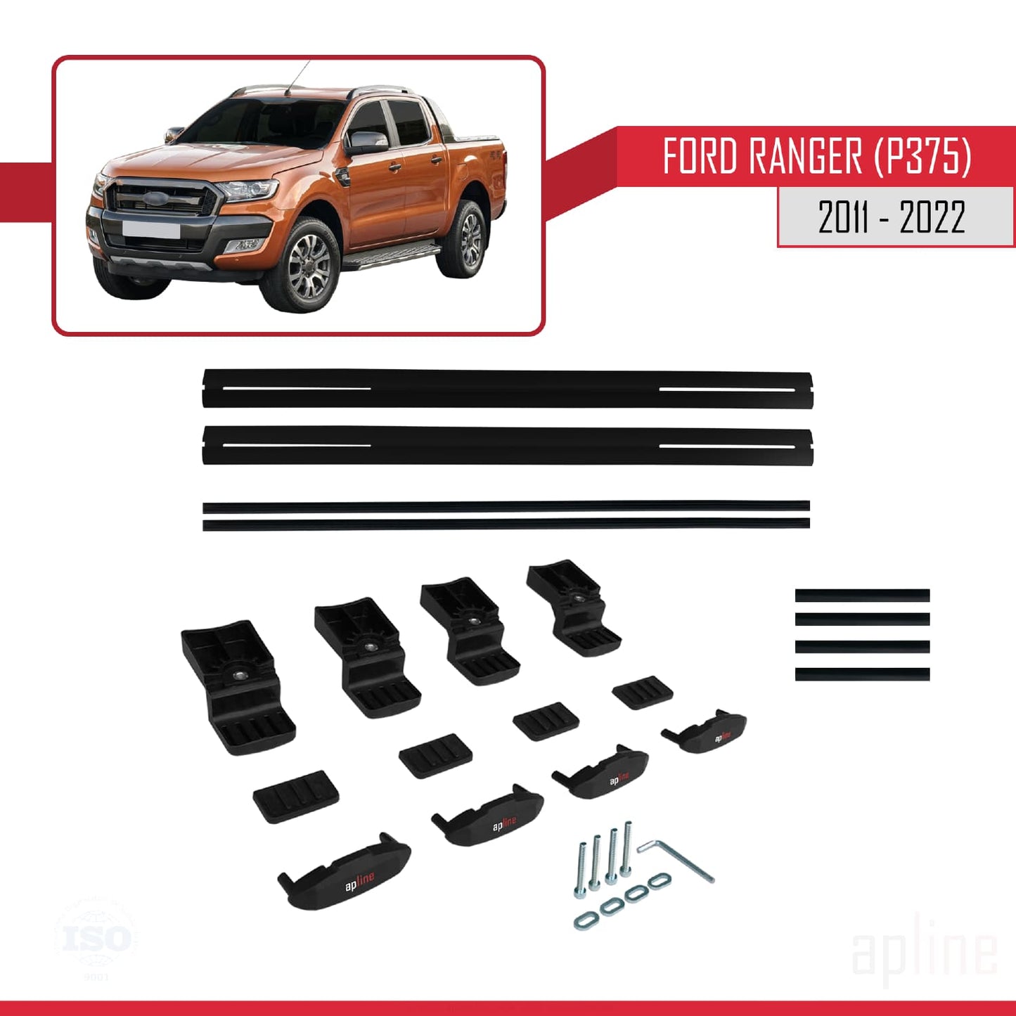 Compatible avec Ford Ranger (P375) 2011-2022 BASIC Model Barres de Toit Railing Porte-Bagages de Voiture Noir Aluminium 2 Barres